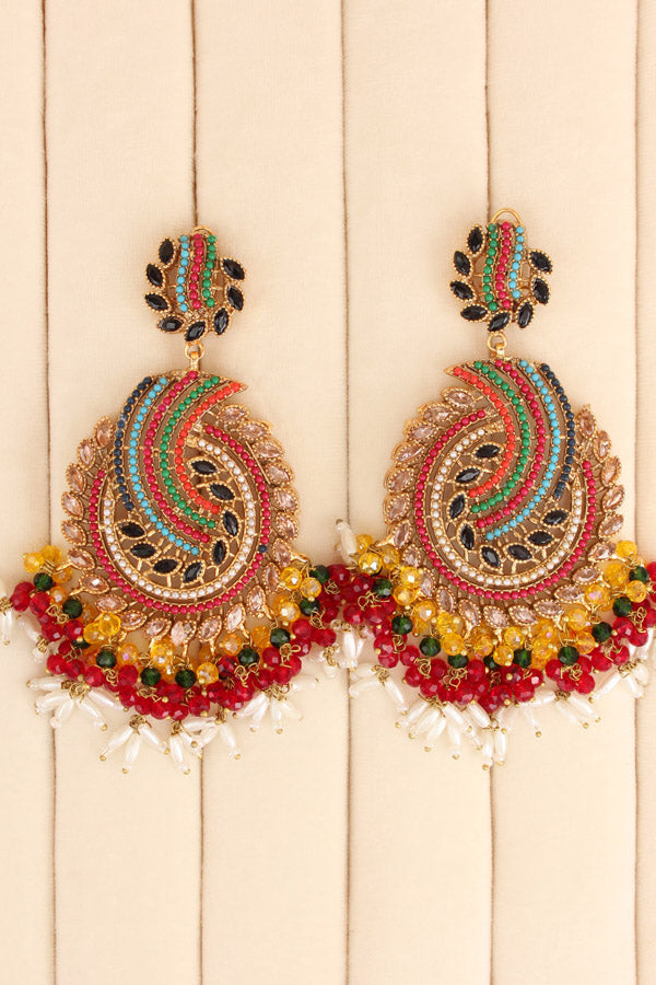 Pakistani Tikka Set In Colours With Black Colour Center Stones (PKTS001-BL)
