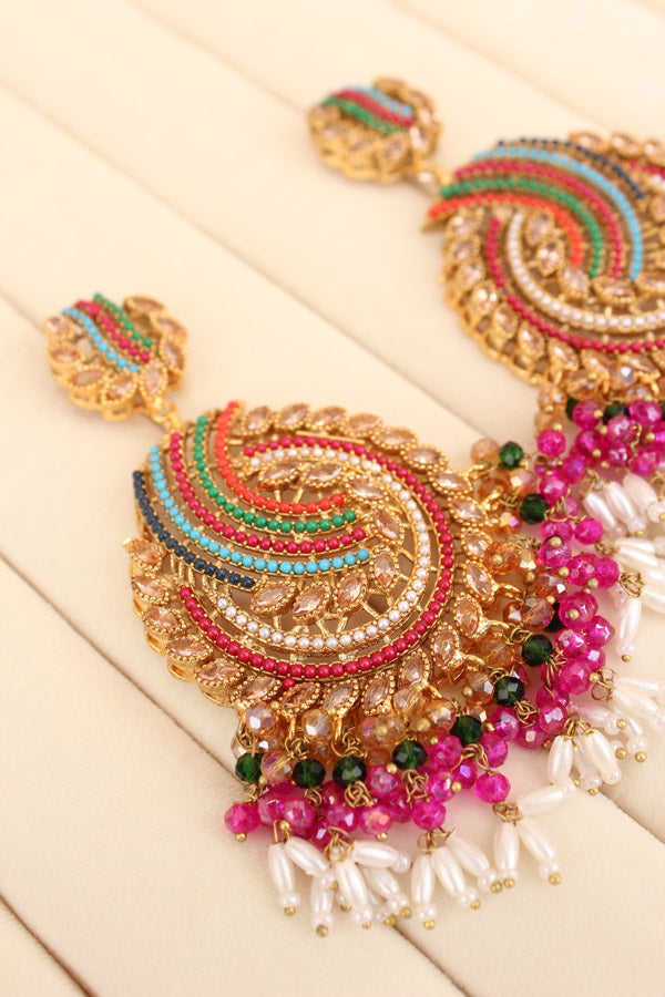 Pakistani Tikka Set In Colours With Gold Colour Center Stones (PKTS001-GO)