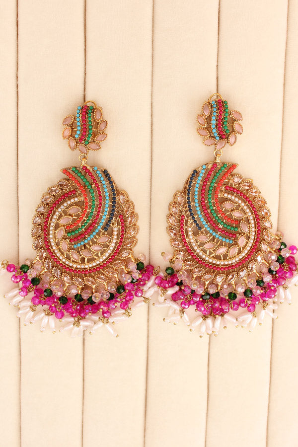 Pakistani Tikka Set In Colours With Pink Colour Center Stones (PKTS001-P)