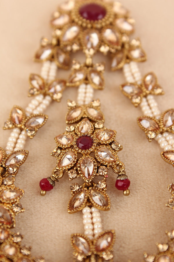 Passa With White Beads And Pearls Attached With Red Stones (PAS011)