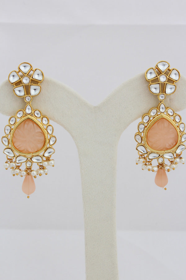 Peach Kundan Necklace Set With Matching Earrings (IGNK008)