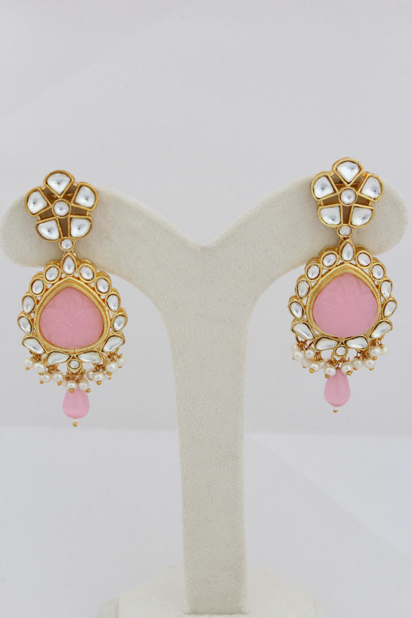 Pink And Green Kundan Necklace Set With Matching Earrings(IGNK008)