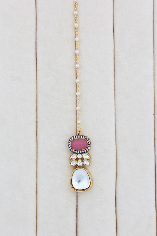 Pink Necklace In Kundan With Earrings And Tikka (IGNK007)