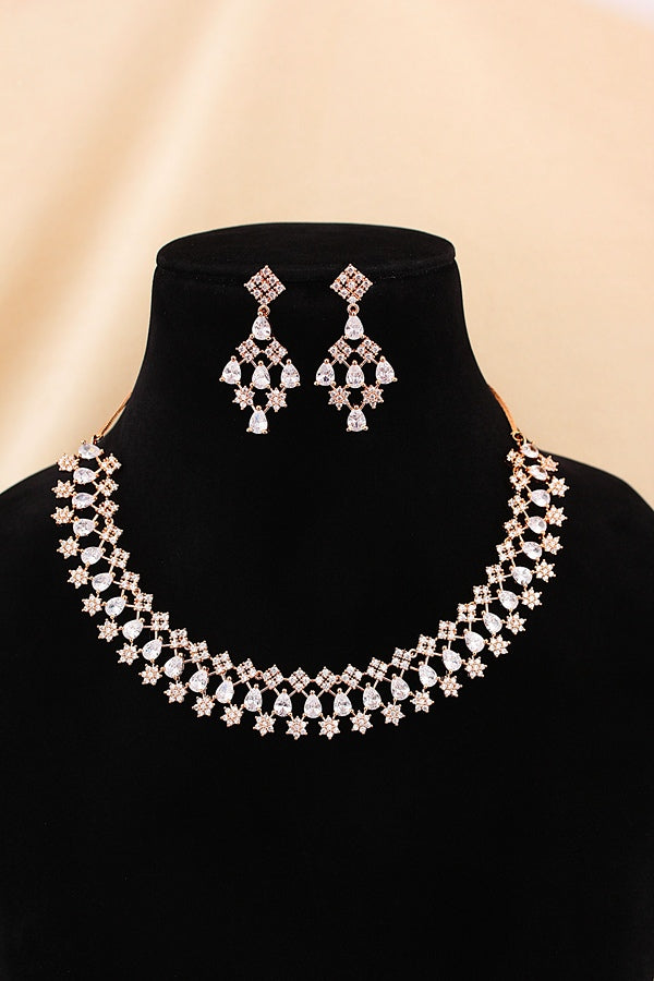 Triple Layer Necklace Set In A Glamorous And Royal Look With Sky Blue Colour Stones And Long Matching Earrings (NS007-AD-SB)