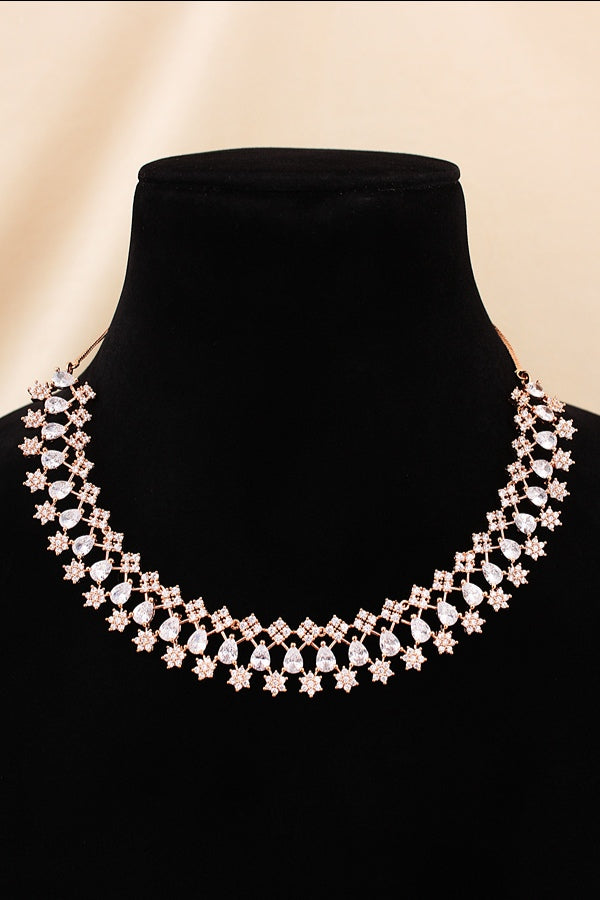 Triple Layer Necklace Set In A Glamorous And Royal Look With Sky Blue Colour Stones And Long Matching Earrings (NS007-AD-SB)