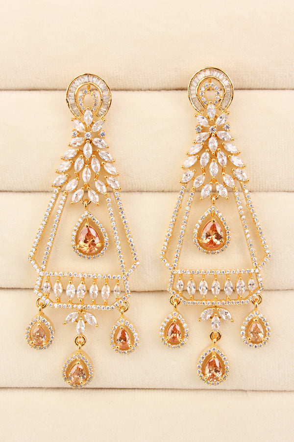 Premium Quality Gold Polish Danglers With Center Design And Gold Colour Stones (ADE013-GO)