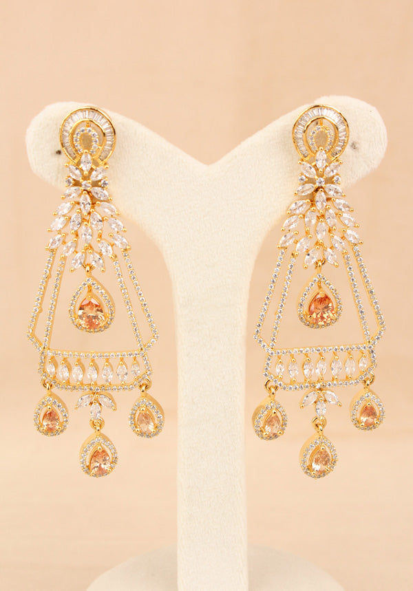 Premium Quality Gold Polish Danglers With Center Design And Gold Colour Stones (ADE013-GO)