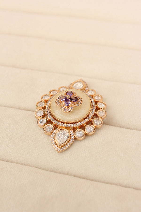 Premium Quality Kundan Ring With Center Flower Design And Purple Colour Stones Adjustable Ring (KR001-PU)