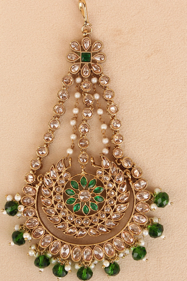 Premium Quality Passa In Mehndi Polish With Green Colour Beads Attached (PAS012-G)