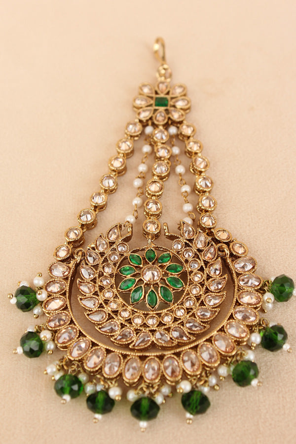 Premium Quality Passa In Mehndi Polish With Green Colour Beads Attached (PAS012-G)