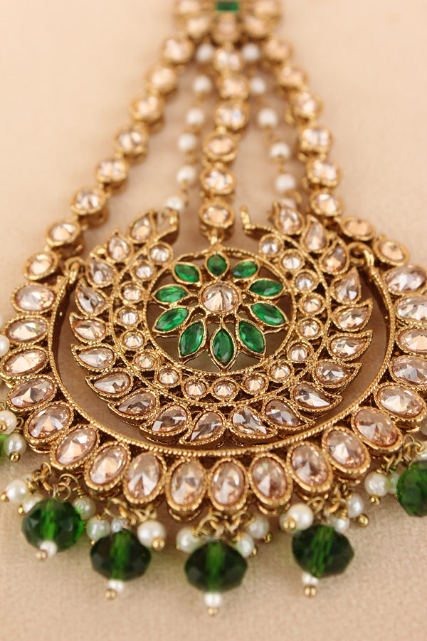 Premium Quality Passa In Mehndi Polish With Green Colour Beads Attached (PAS012-G)