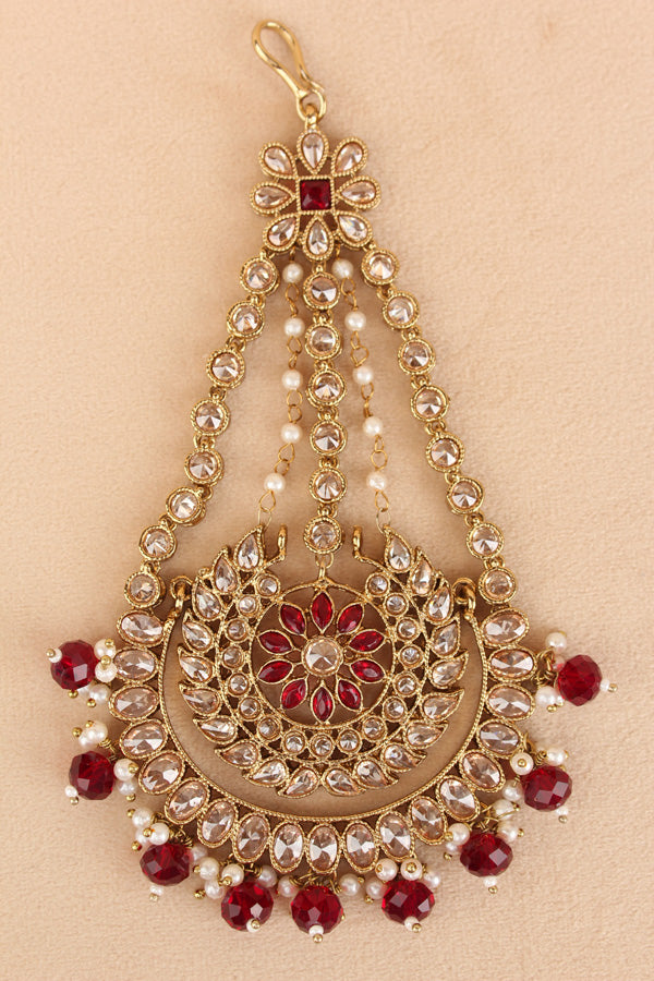 Premium Quality Passa In Mehndi Polish With Maroon Colour Crystal Beads Attached (PAS012-M)