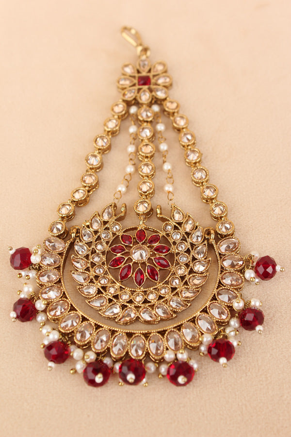Premium Quality Passa In Mehndi Polish With Maroon Colour Crystal Beads Attached (PAS012-M)