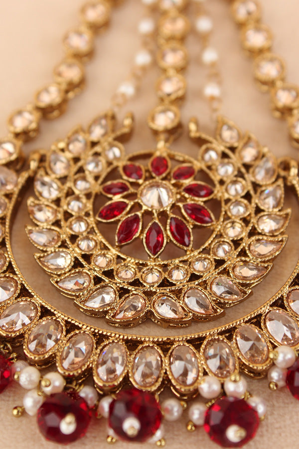 Premium Quality Passa In Mehndi Polish With Maroon Colour Crystal Beads Attached (PAS012-M)