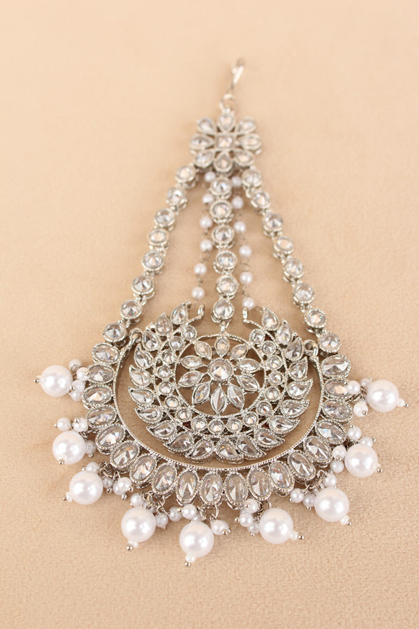Premium Quality Passa In Silver Polish With White Pearls Attached (PAS012-S)