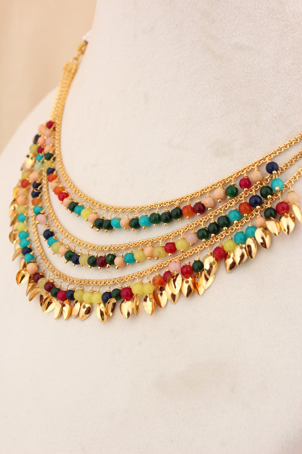 Punjabi Jadau In Colourful Design In Triple Layers With Matching Earrings And Tikka  (PJNS006)
