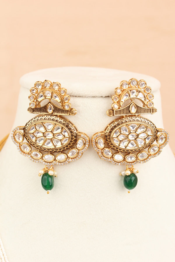 Kundan Mala With Crystal Beads And Large Pendant With Matching Small Earings  (LKN006RG-Kundan)