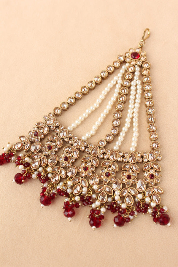 Reverse AD Premium Quality Passa With Maroon Crystal Beads (PAS004)