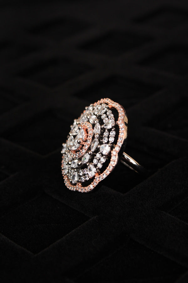 Round Shape American Diamond Ring In Premium Quality And Adjustable With Pink Stones (ADR008-P)