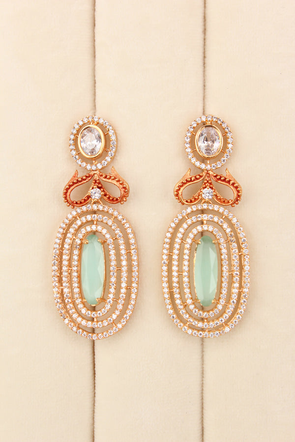 Short Gold Polish Danglers With Center Mint Green Colour Stones (ADE012-MG)