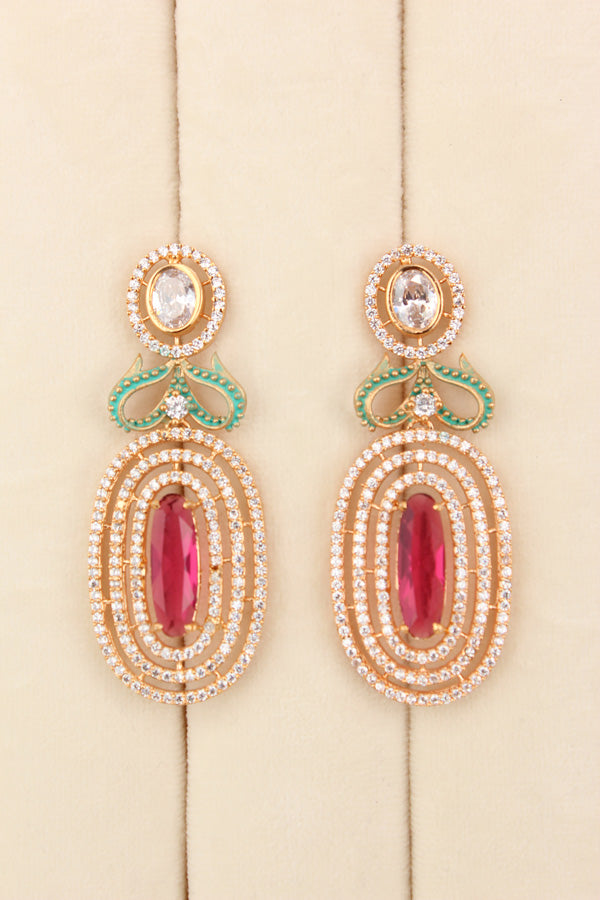 Short Gold Polish Danglers With Center Ruby Colour Stones (ADE012-RU)