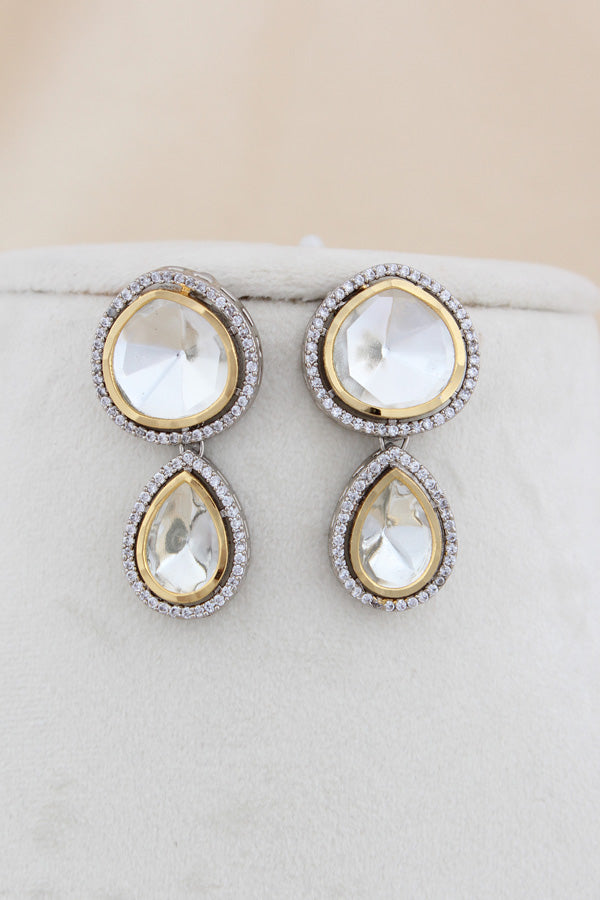 Silver And Gold Polish Kundan Necklace Set With Earrings(NK017-Kundan)