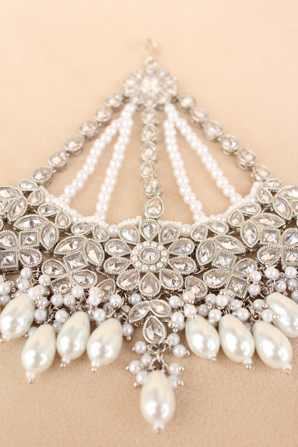 Silver Plated Passa With Reverse AD stones And White Pearls Attached (PAS001)