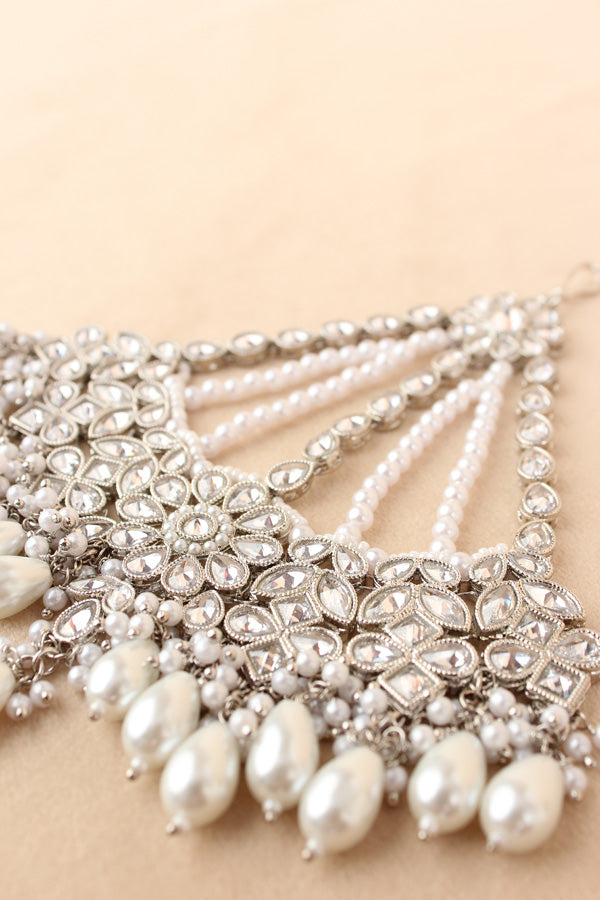 Silver Plated Passa With Reverse AD stones And White Pearls Attached (PAS001)