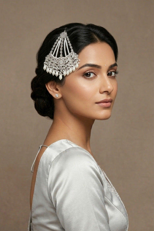 Silver Plated Passa With Reverse AD stones And White Pearls Attached (PAS001)