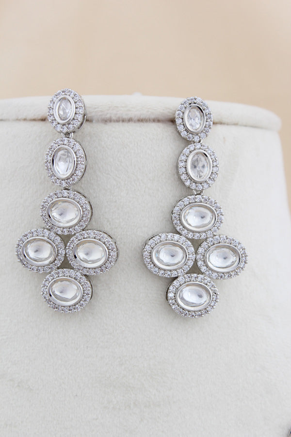 Silver Polish Kundan Necklace Set With American Diamonds And Matching Earrings(NK013S-Kundan)