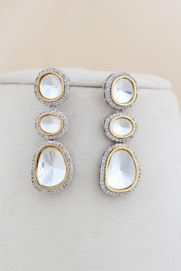 Silver Polish Kundan Necklace Set With Long Earrings (NK031-Kundan)