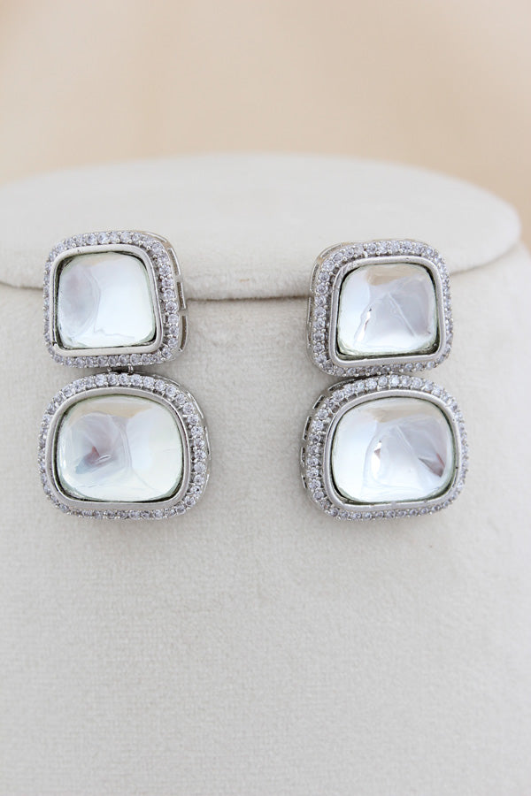 Silver Polish Kundan Necklace Set With Matching Earrings(NK018-Kundan)