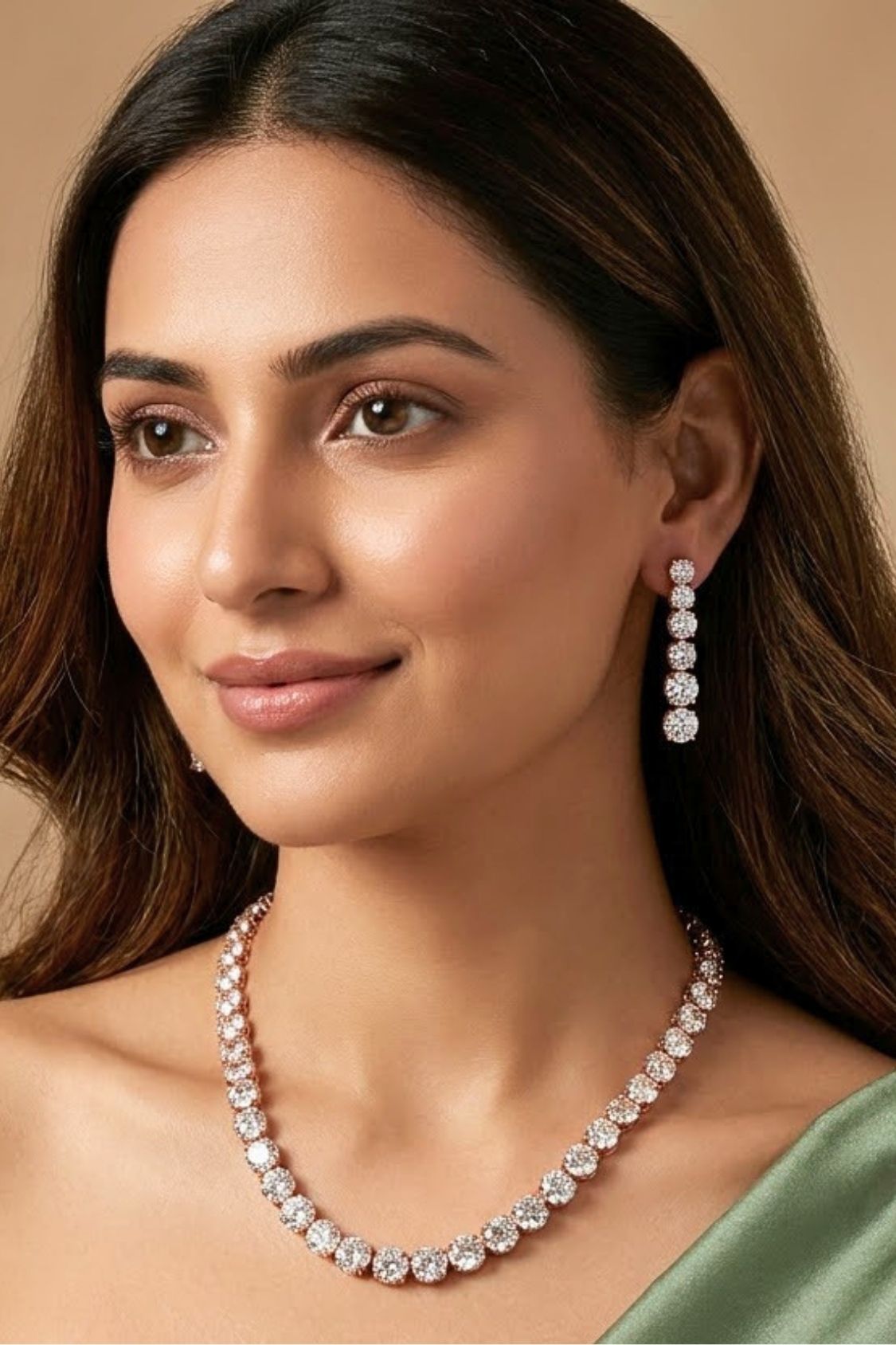 Triple Layer Necklace Set In A Glamorous And Royal Look With Yellow Colour Stones And Long Matching Earrings (NS007-AD-Y)