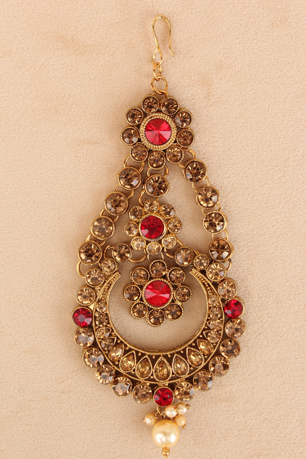 Simple And Fashionable Passa With Red Colour Stones And A Single Pearl Attached (PAS015)