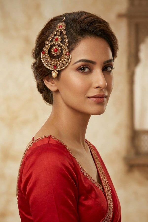 Simple And Fashionable Passa With Red Colour Stones And A Single Pearl Attached (PAS015)