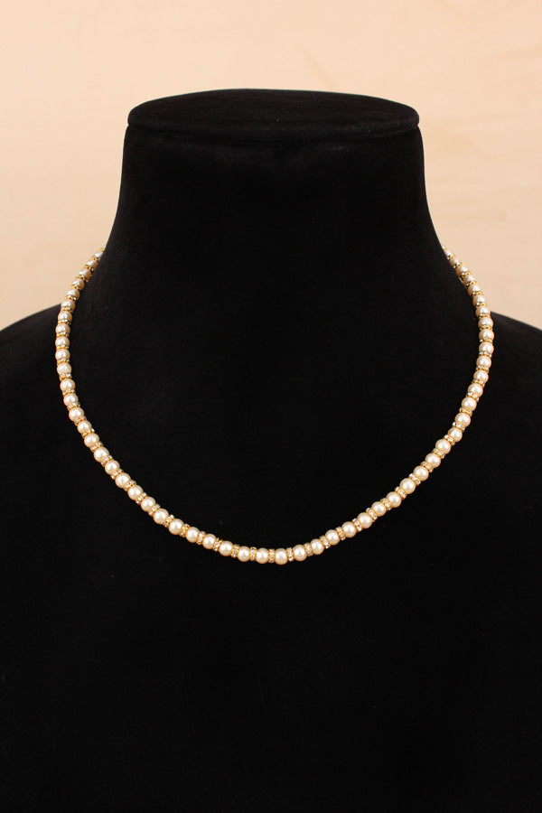 Small And Elegant Mala Necklace Set In Off White With Golden Colour Stones (MA005)