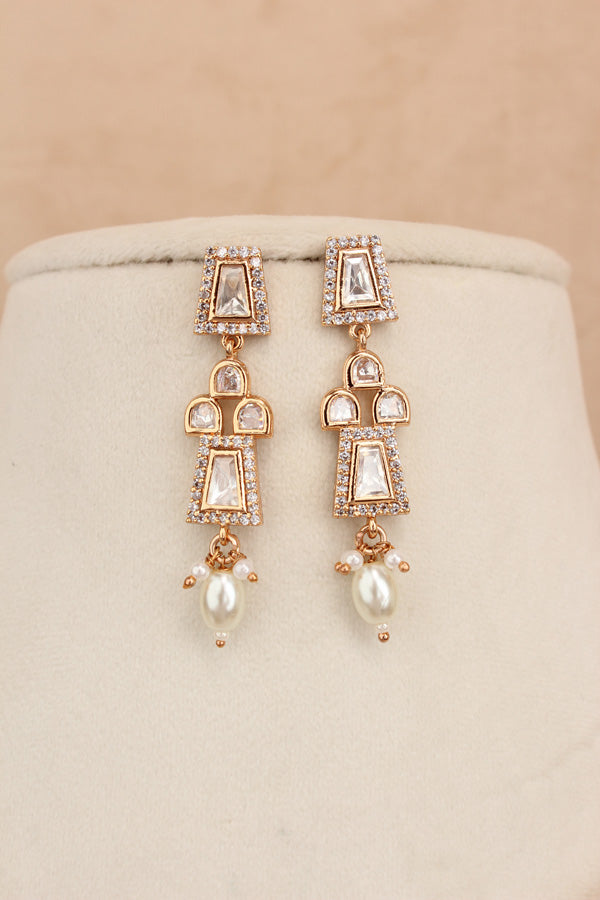 Small And Elegant Quality Kundan Necklace Set With White Pearls And Small Earrings (NKS036-W)
