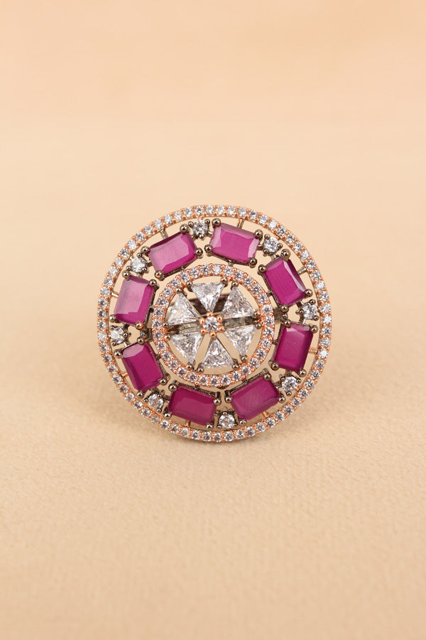 Sparkling American Diamond Adjustable Ring With Purple Colour Stones (ADR009-PU)