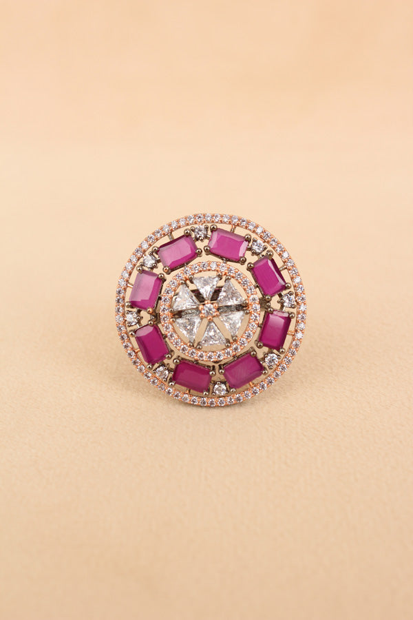 Sparkling American Diamond Adjustable Ring With Purple Colour Stones (ADR009-PU)
