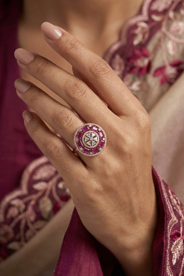 Sparkling American Diamond Adjustable Ring With Purple Colour Stones (ADR009-PU)
