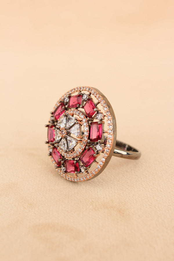 Sparkling American Diamond Adjustable Ring With Red Colour Stones (ADR009-R)