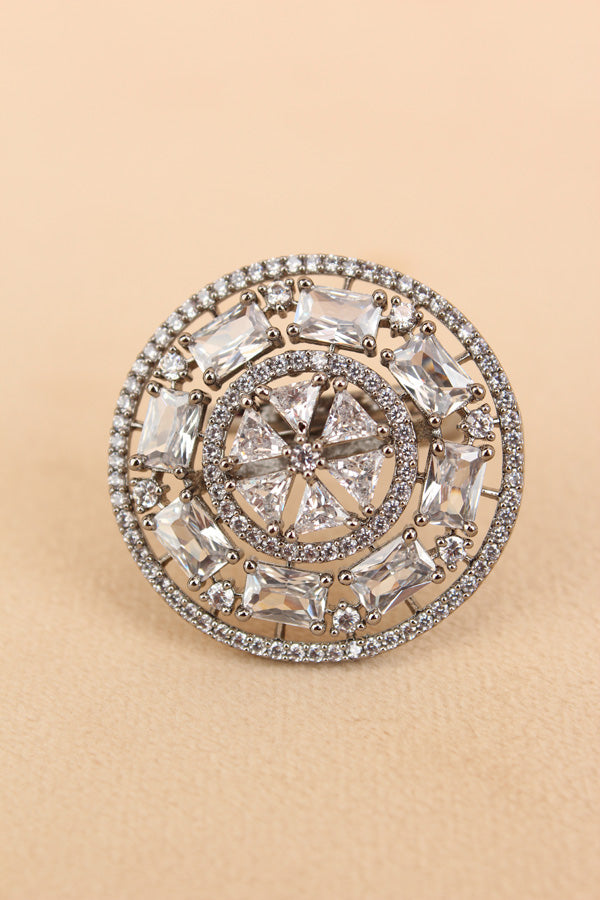 Sparkling American Diamond Adjustable Ring With Silver Colour Stones (ADR009-S)