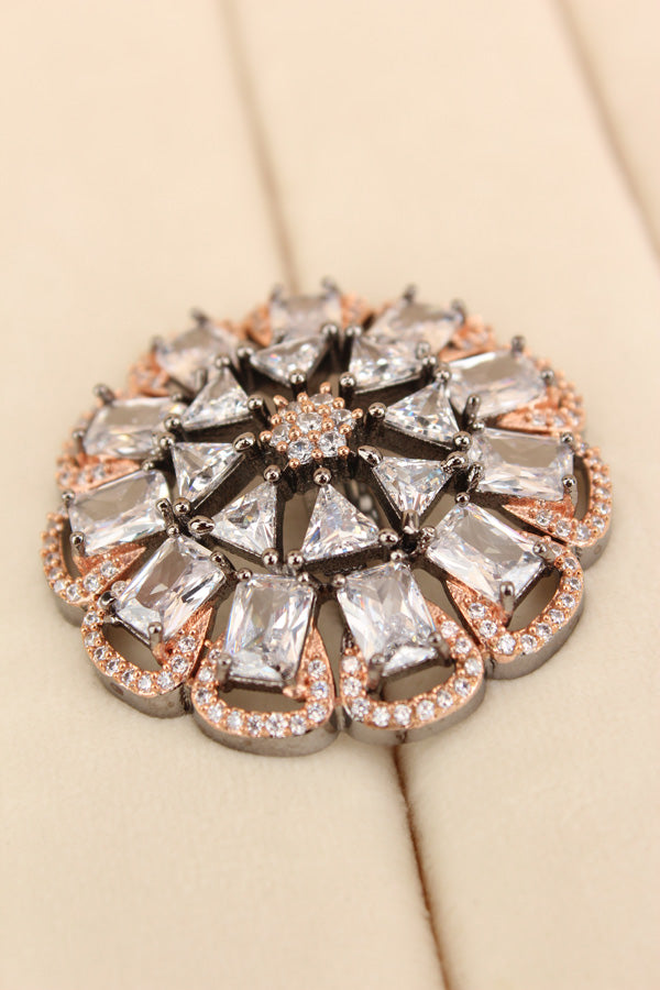 Statement Adjustable American Diamond Ring With Flower Design And Silver Stones (ADR002-S)
