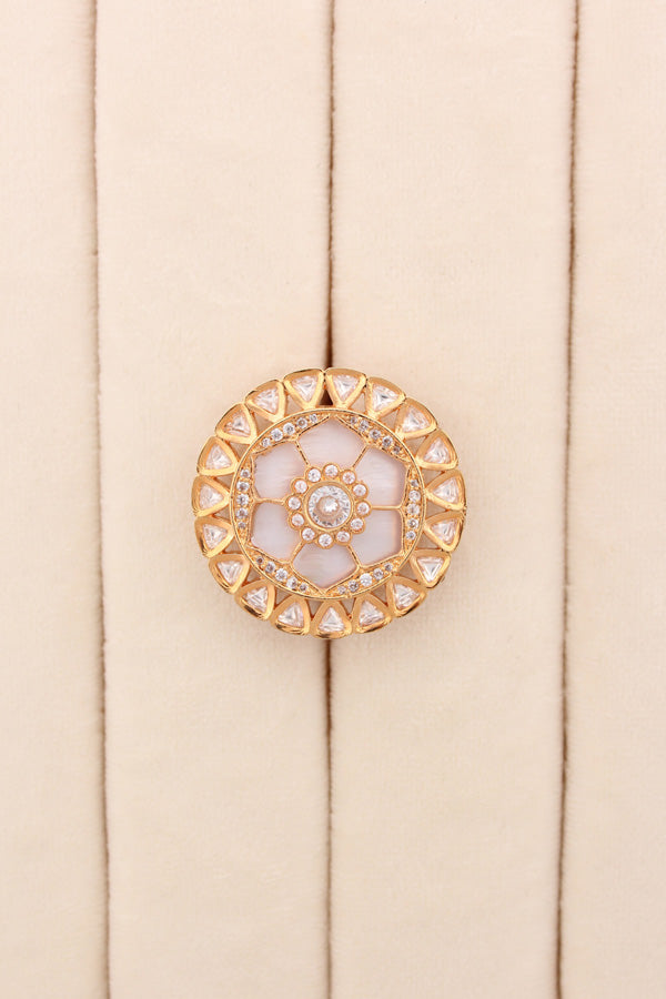 Statement Adjustable Kundan Ring With American Diamonds And Silver Center Stone (KR006-S)