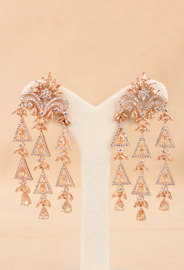 Statement Large Chandelier Earrings With Copper Colour Stones In Premium Quality (ADE025)