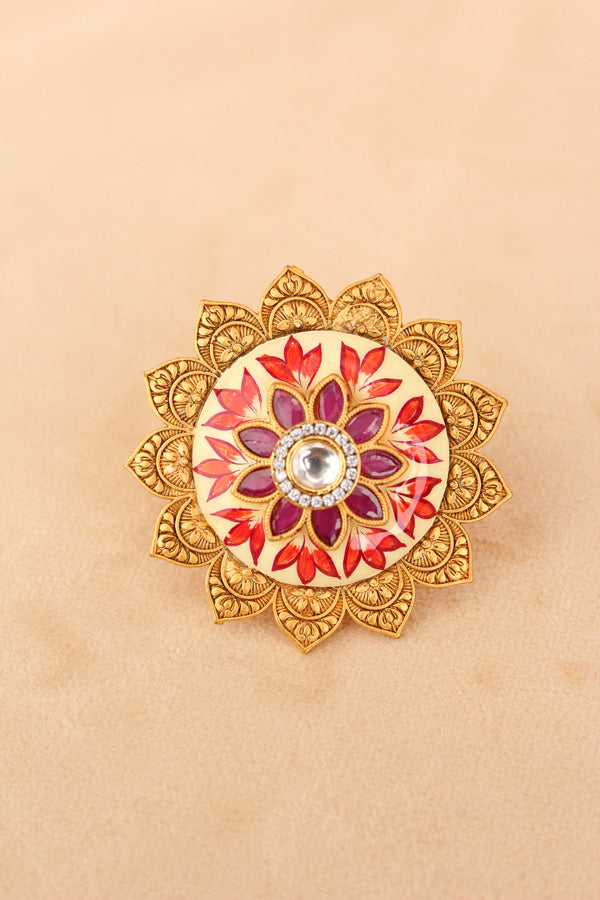 Statement Meenakari Adjustable Ring in Gold Plated And Center Stone (RF011)