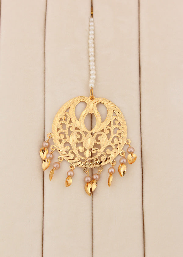 Triple Layer Gold Plated Punjabi Jadau Necklace Set With Matching Earrings And Tikka (PJNS007)