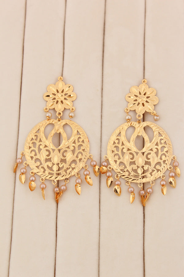 Triple Layer Gold Plated Punjabi Jadau Necklace Set With Matching Earrings And Tikka (PJNS007)