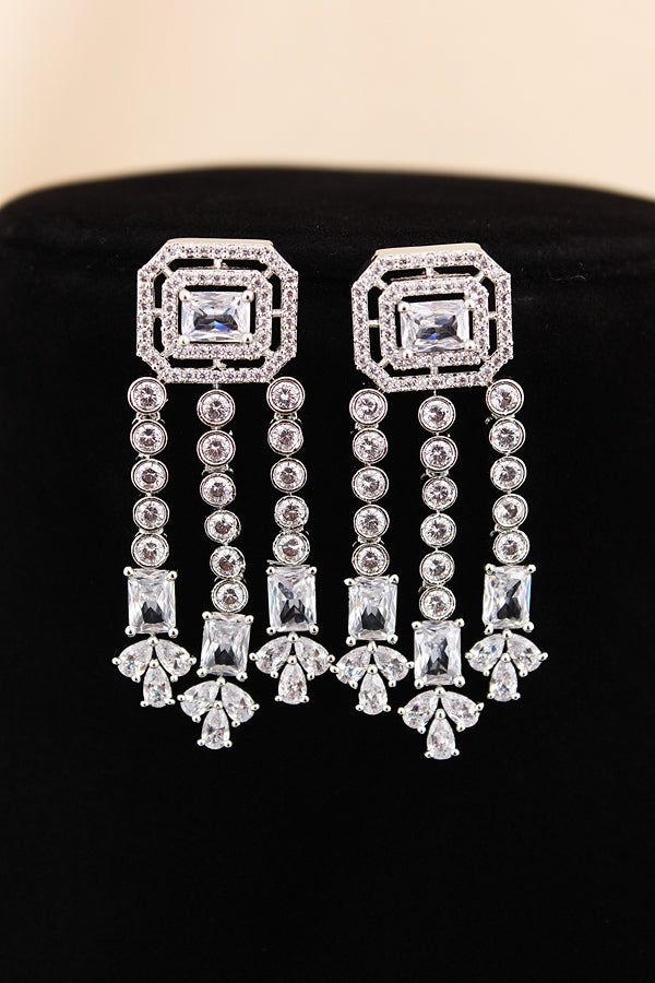 Large Mint Green Colour Stones American Diamond Necklace Set With Simple Earrings (NS008-AD-MG)