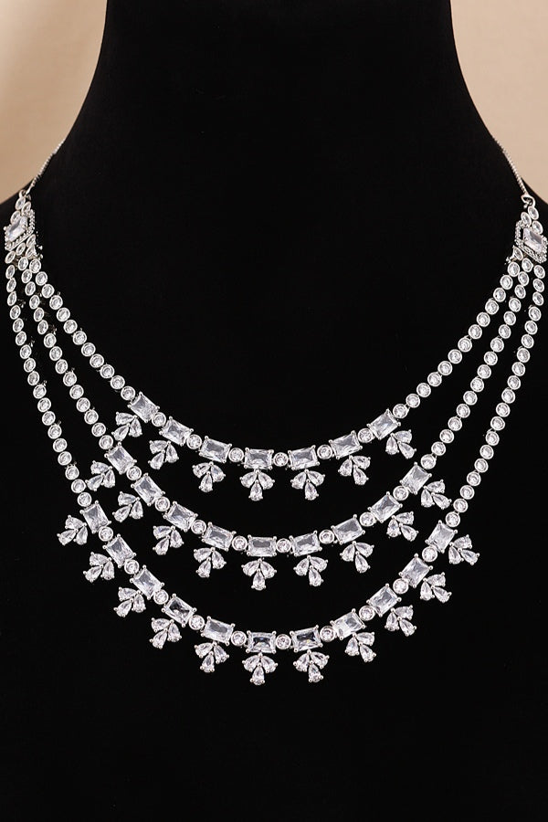 Large Mint Green Colour Stones American Diamond Necklace Set With Simple Earrings (NS008-AD-MG)
